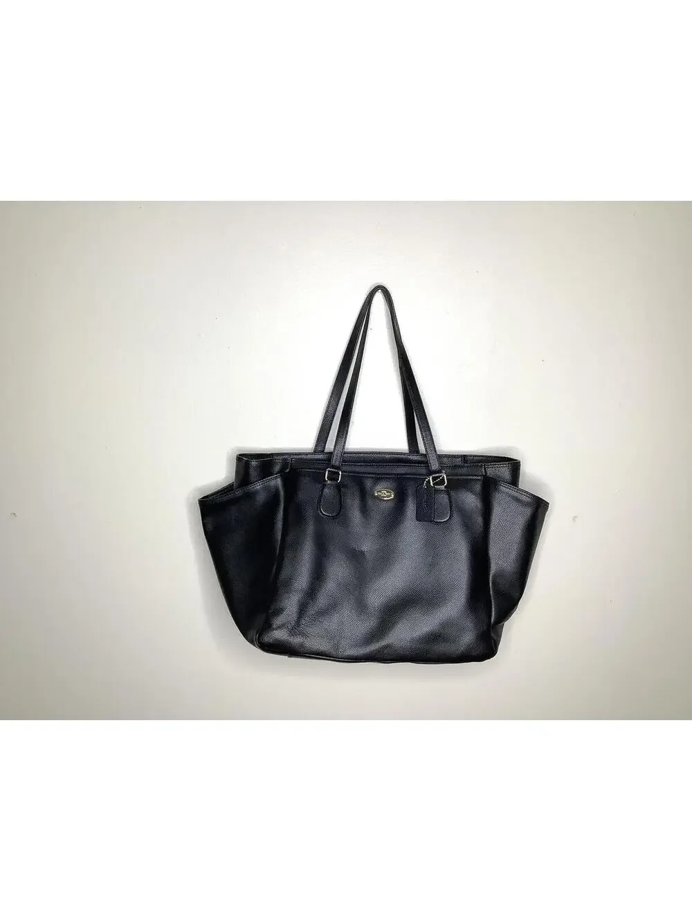 < Coach Black Leather Large Diaper Tote Bag > - Picture 2 of 13